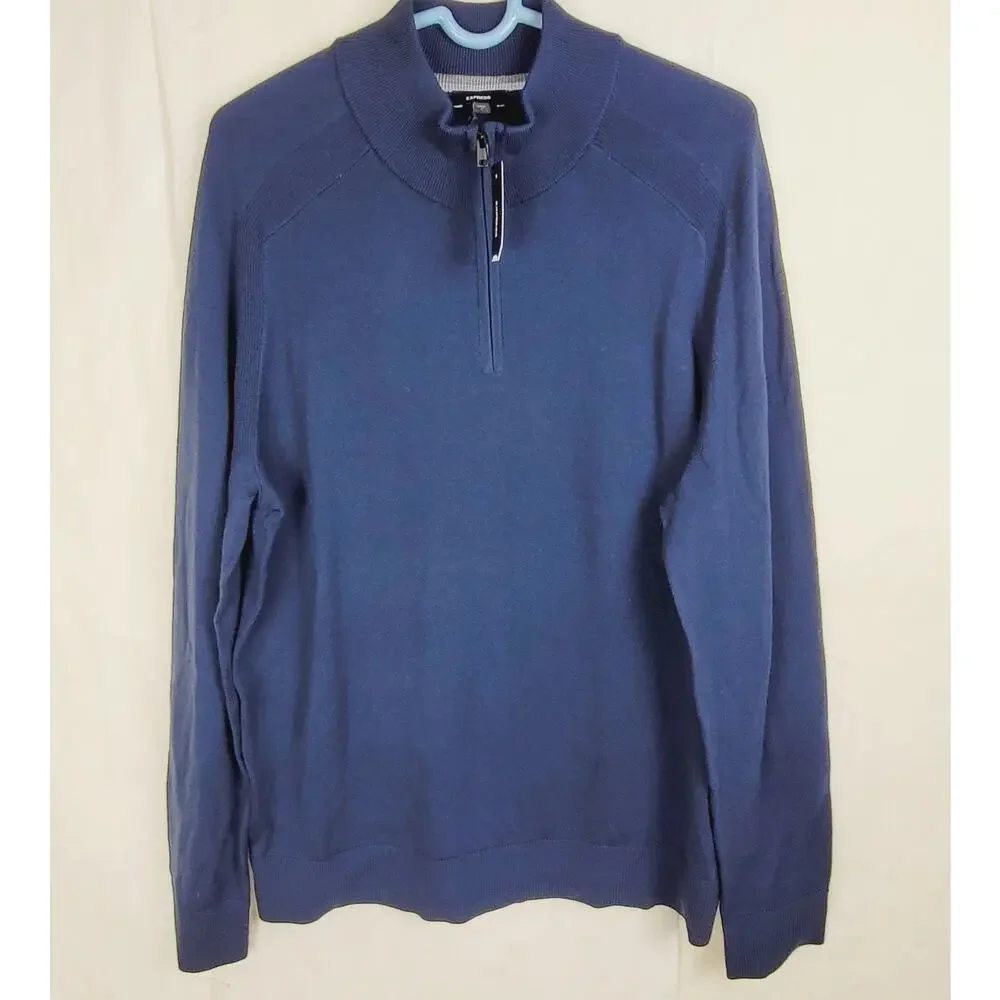 New Express navy blue merino wool quarter zip pullover sweater Size Large Preppy
